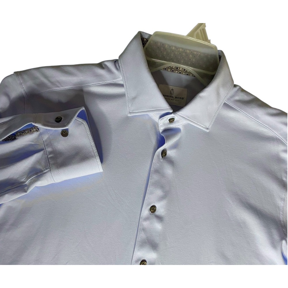 Emanuel Berg Modern Fit Byron Collar 4Flex Stretch Dress Shirt M L 41cm 16"